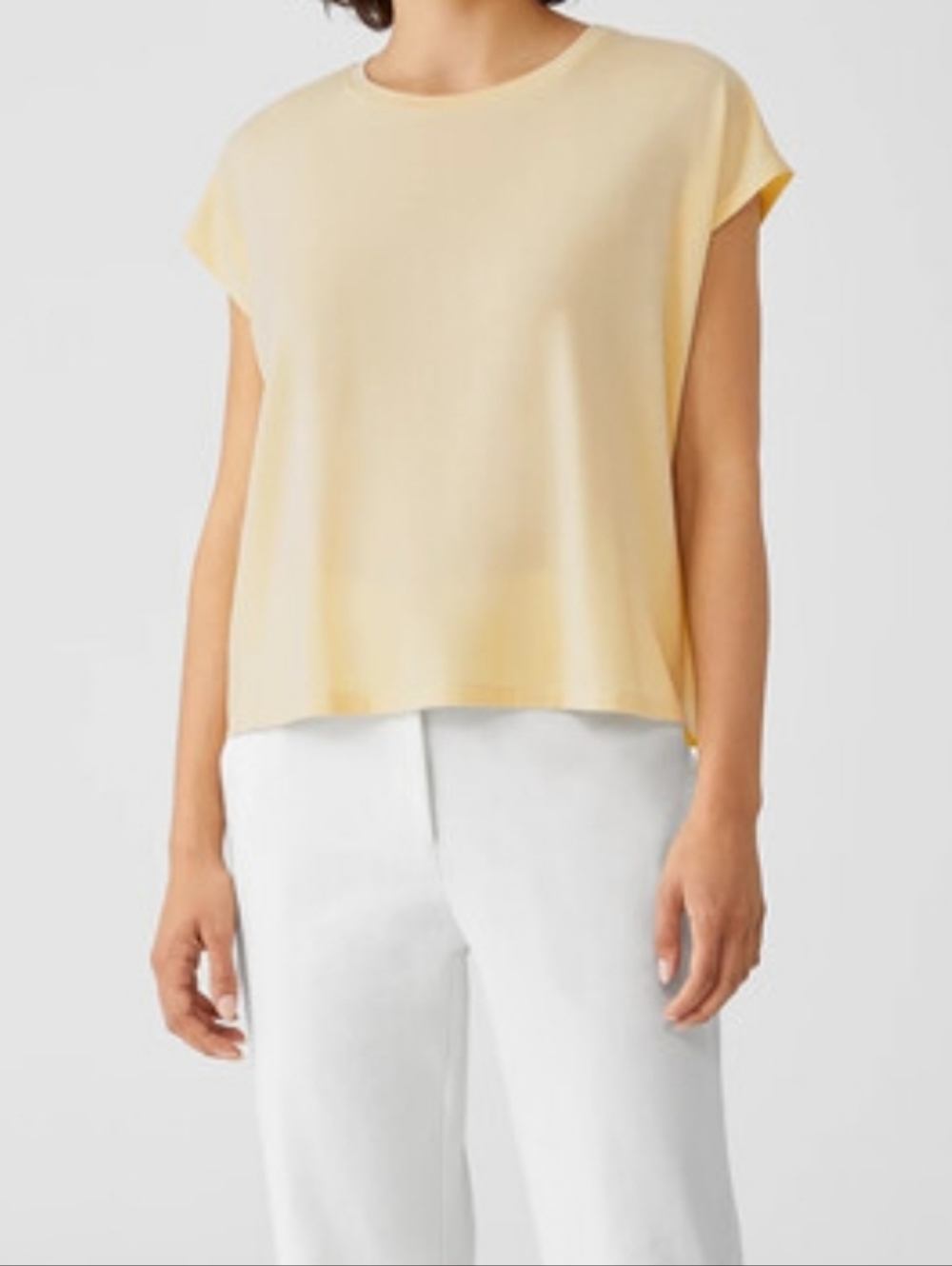 Eileen Fisher Soft Butter Yellow Lyocell Short-Sleeve Crewneck Tee Size Medium